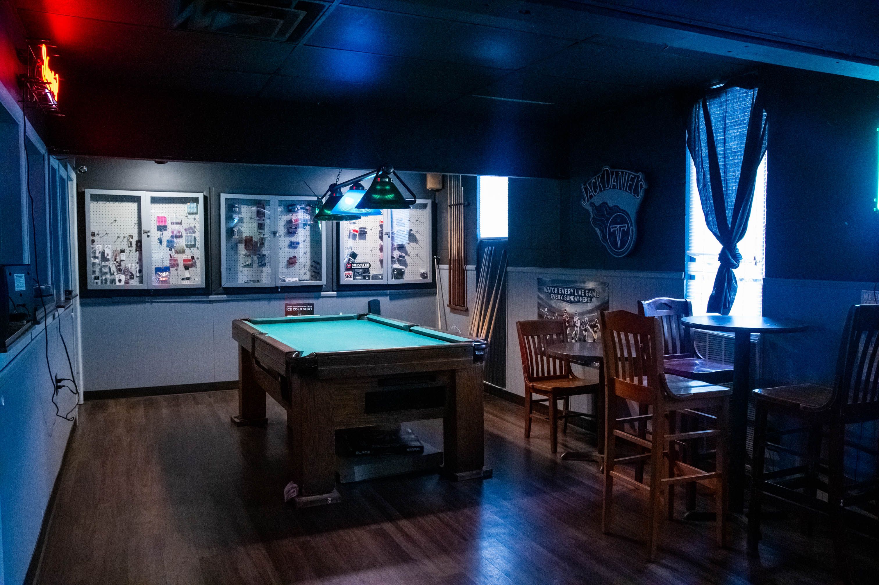 The pool table in the back room at Bar South